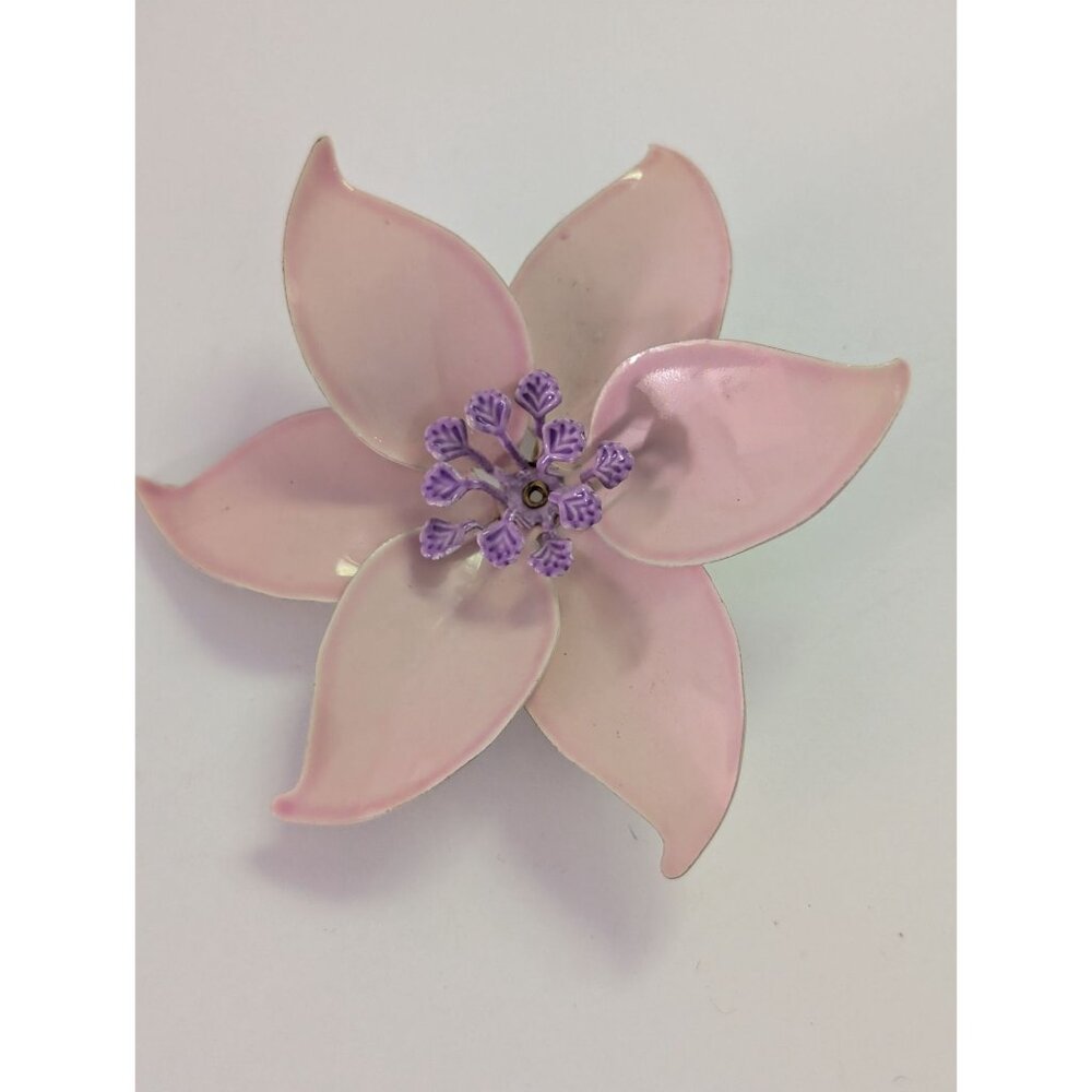 Vintage Pink Enamel Flower Brooch Gold-Tone Backing Floral Pin Jewelry